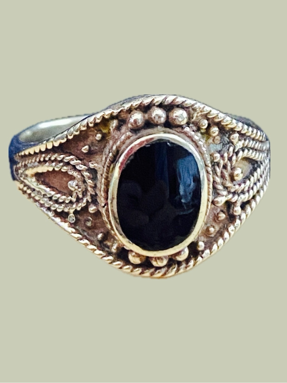 VTG NWT Bohemian Copper Black Onyx Filigree Statement Ring Size 7